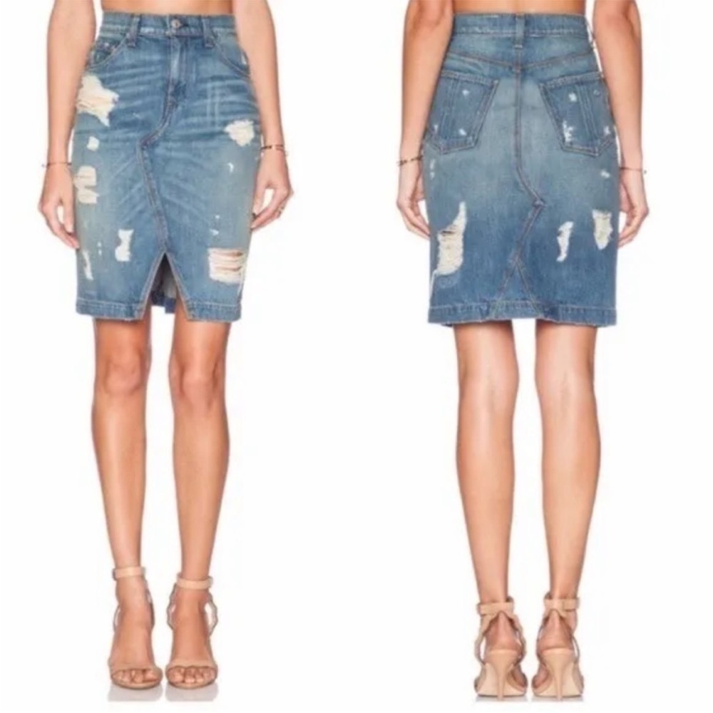Rag & Bone Shredded Norte Destroyed Denim Pencil Skirt